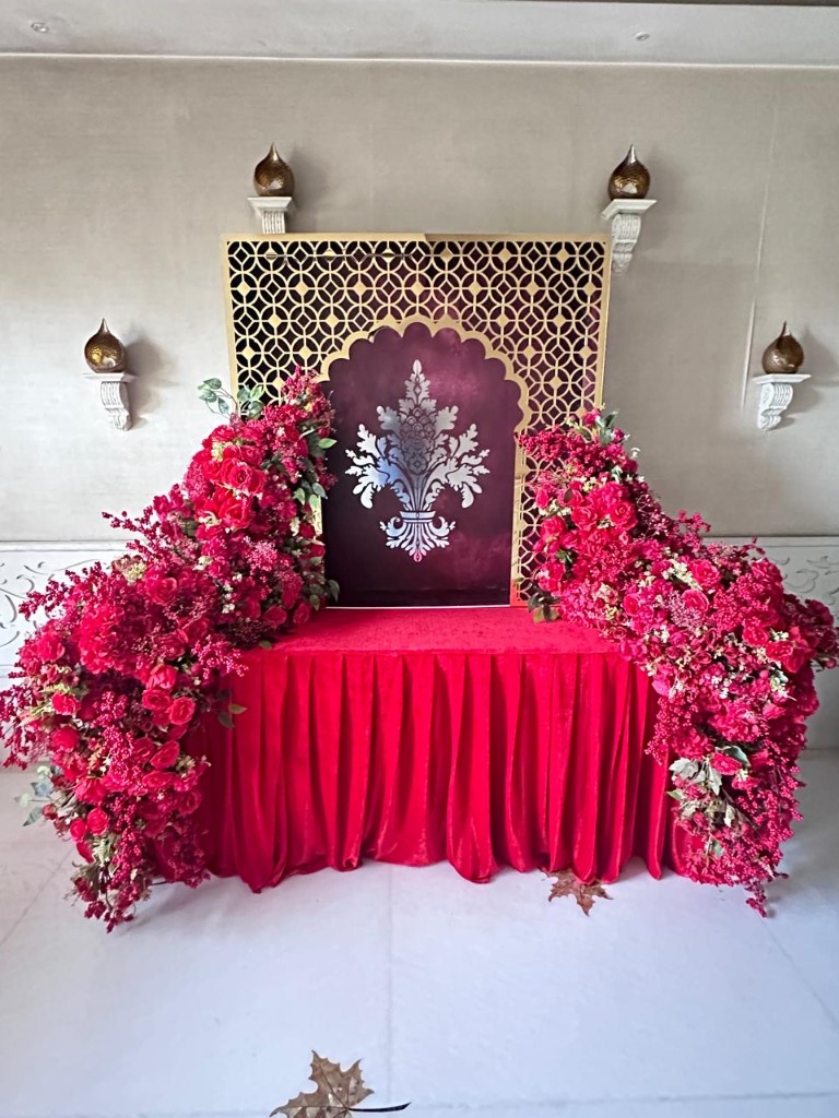 Royal Red & Gold Floral Altar decoration setup