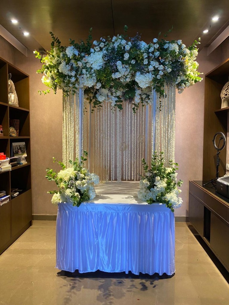 White Jasmine & Eucalyptus Mandap decoration setup